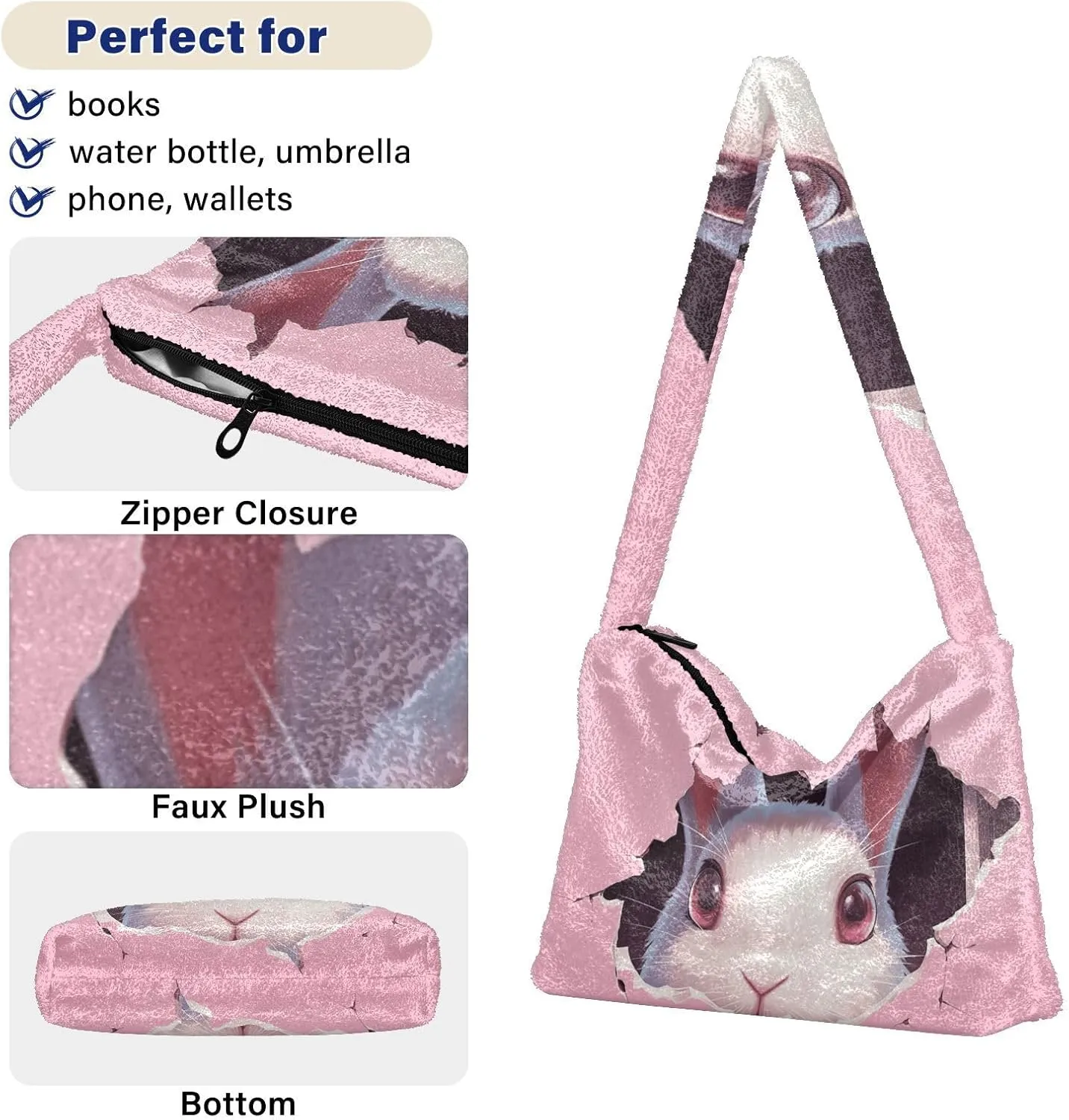 Cute Mouse Broken Wall Shoulder Bag, Plush Tote Bag Women, Womens Outdoor Bag