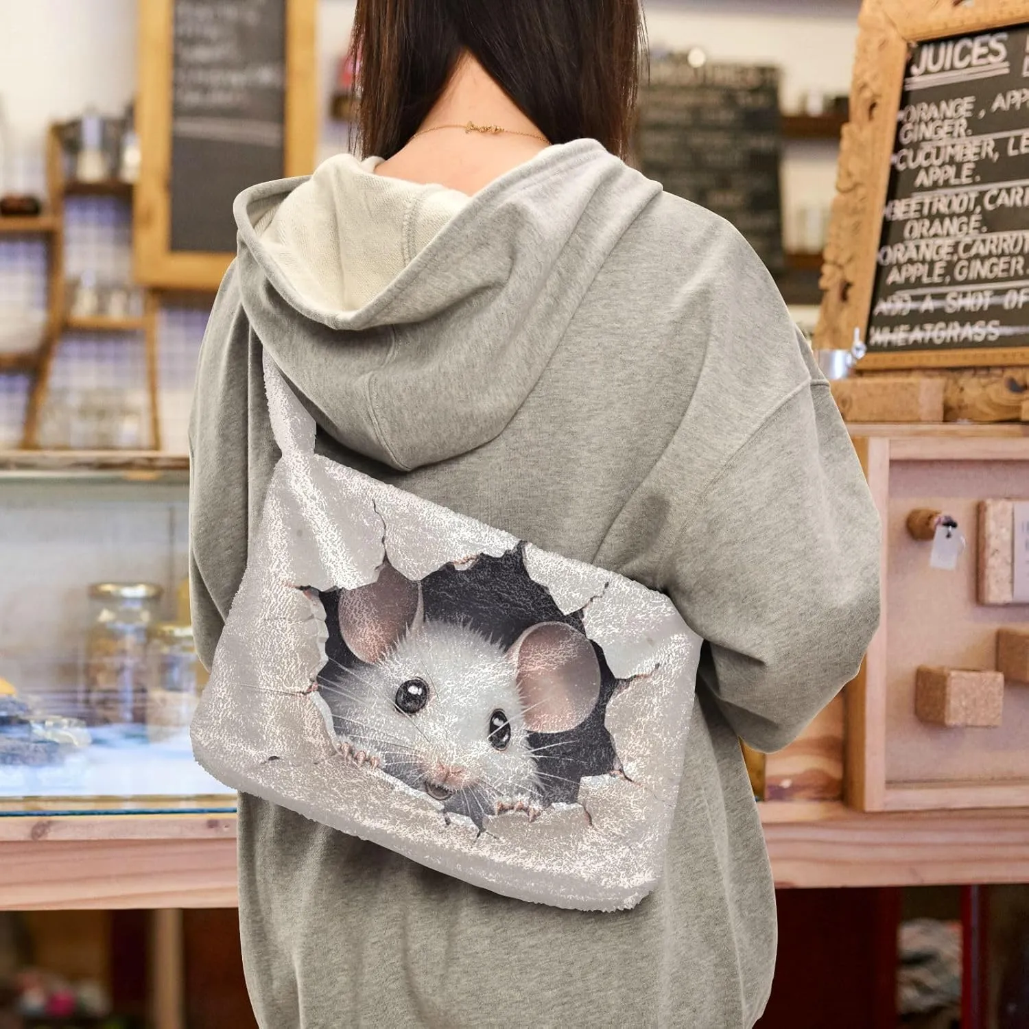 Cute Mouse Broken Wall Shoulder Bag, Plush Tote Bag Women, Womens Outdoor Bag