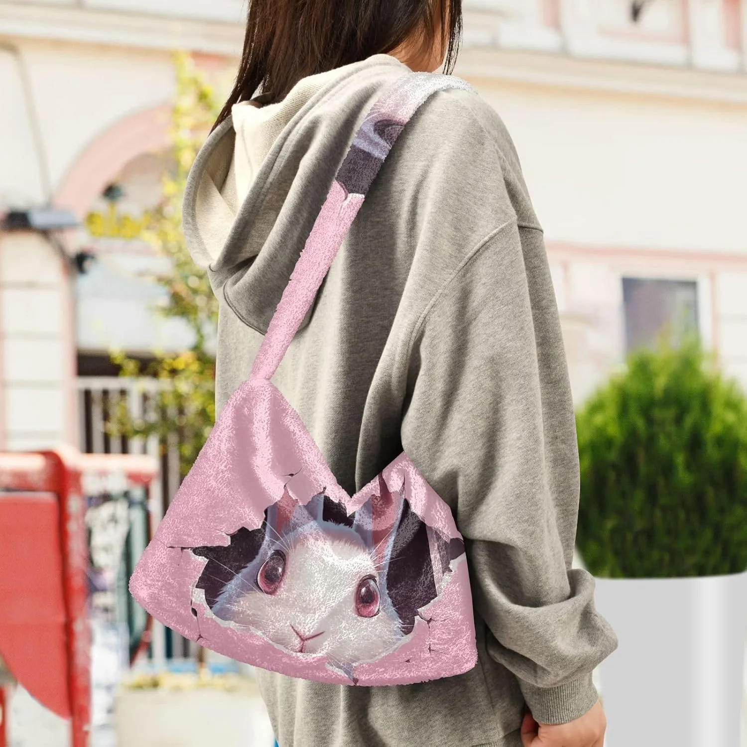 Cute Mouse Broken Wall Shoulder Bag, Plush Tote Bag Women, Womens Outdoor Bag
