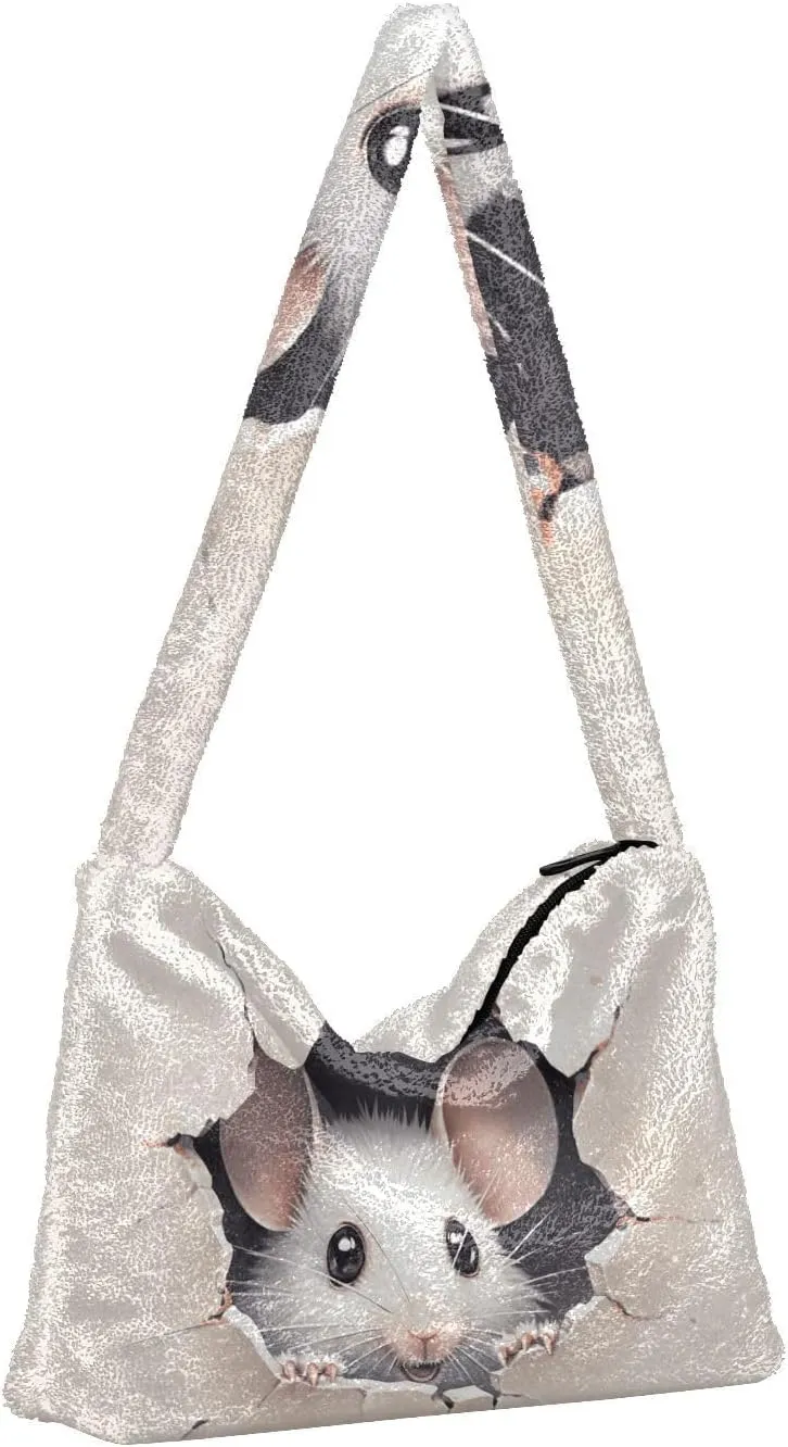 Cute Mouse Broken Wall Shoulder Bag, Plush Tote Bag Women, Womens Outdoor Bag