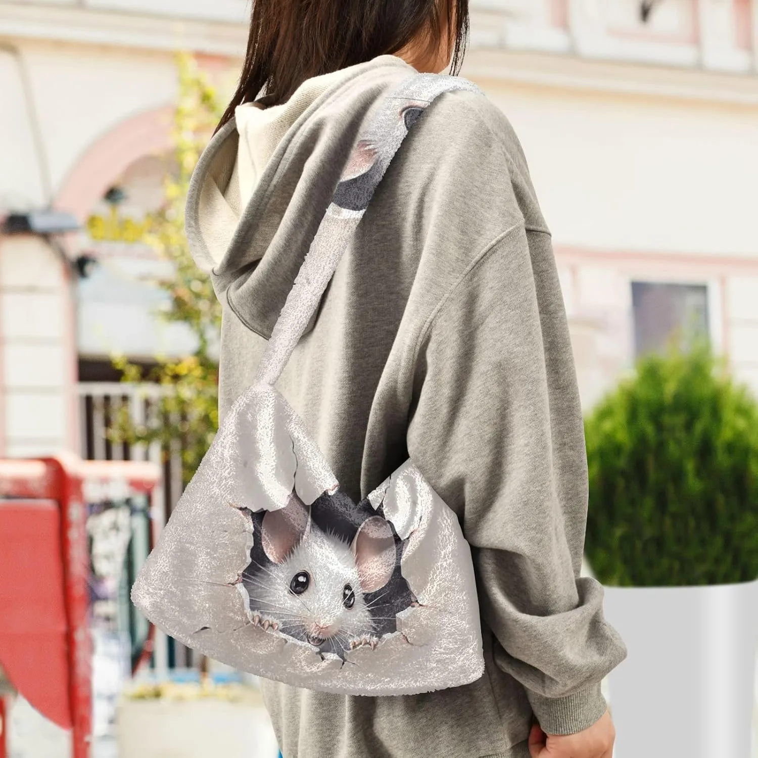 Cute Mouse Broken Wall Shoulder Bag, Plush Tote Bag Women, Womens Outdoor Bag