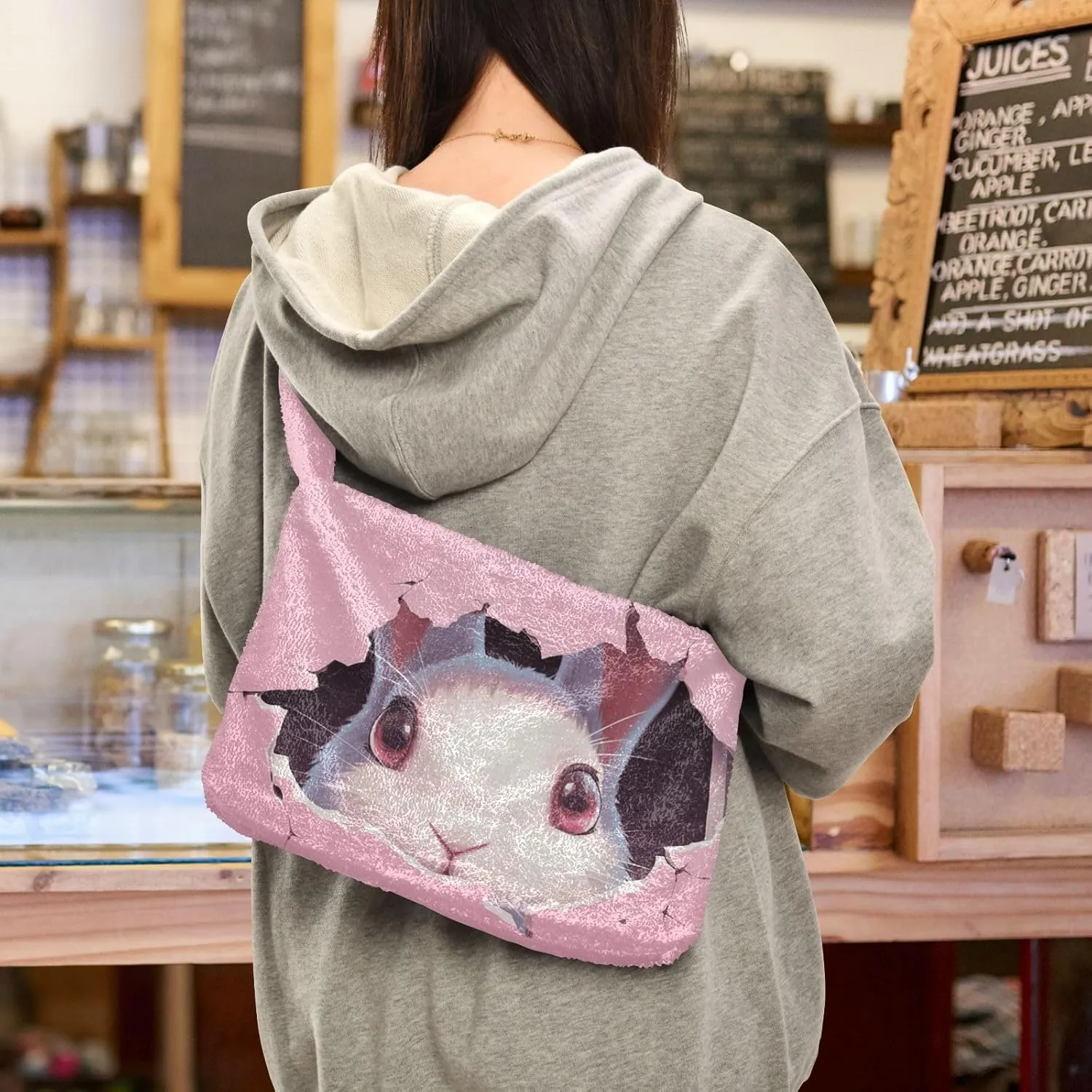 Cute Mouse Broken Wall Shoulder Bag, Plush Tote Bag Women, Womens Outdoor Bag