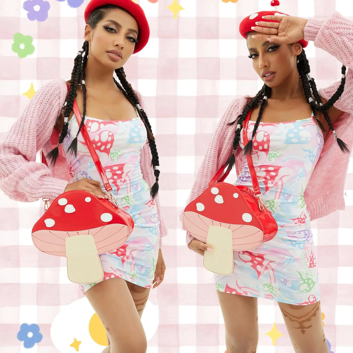 Cute Mushroom Backpack Purse Shoulder Bag for Women Funny Shaped Purses and Handbags Novelty Crossbody Bag