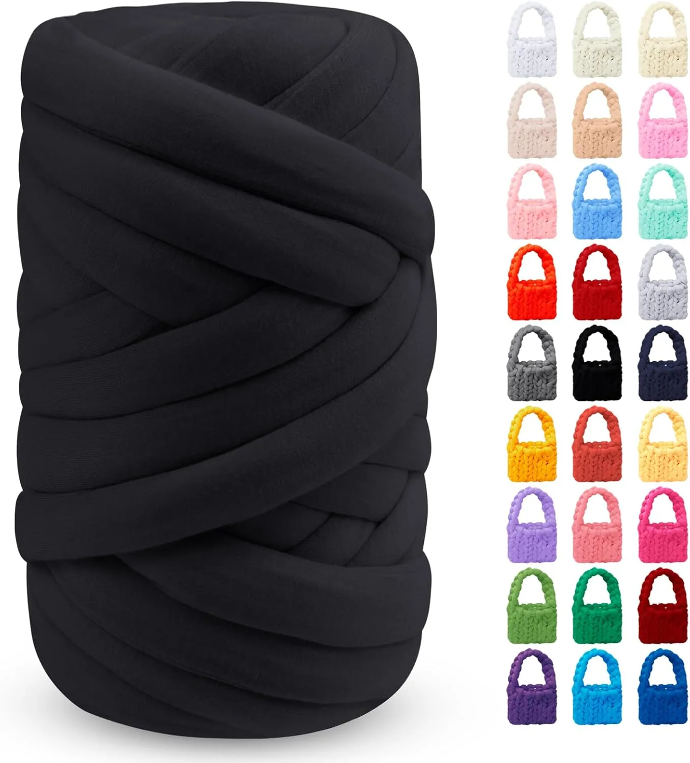 Dark Grey Chunky Yarn for Hand Knitting Soft Jumbo Arm Knitting Yarn Thick Blanket Yarn Cotton Tube Yarn for Handbags, Blankets, Pillows, Pet Bed, Rugs, DIY Crafts (0.55lbs/8.8oz/13yards)
