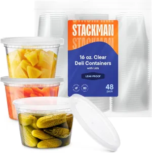 Deli Containers with Lids [48 Sets - 16 oz.] Pint Plastic Soup Container - Disposable Deli Food Storage Containers with Airtight Lids for Freezer & Restaurant Takeout
