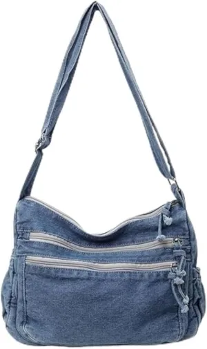 Denim Purses for Women Denim Crossbody Handbags Jean Casual Lightweight Shoulder Tote Purse
