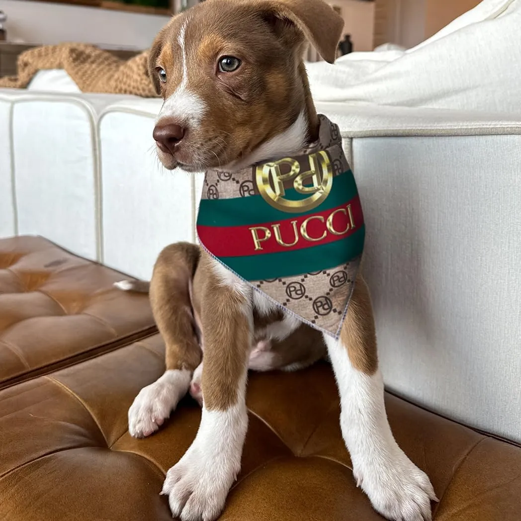 Dog Bandana Pucci Designer Fashion Clothes Scarf kercheif for Small Medium and Large Dogs. Funny Parody Gift for Girl or boy Dog Soft Durable Fabric, Adjustable tie-on Style Triangle