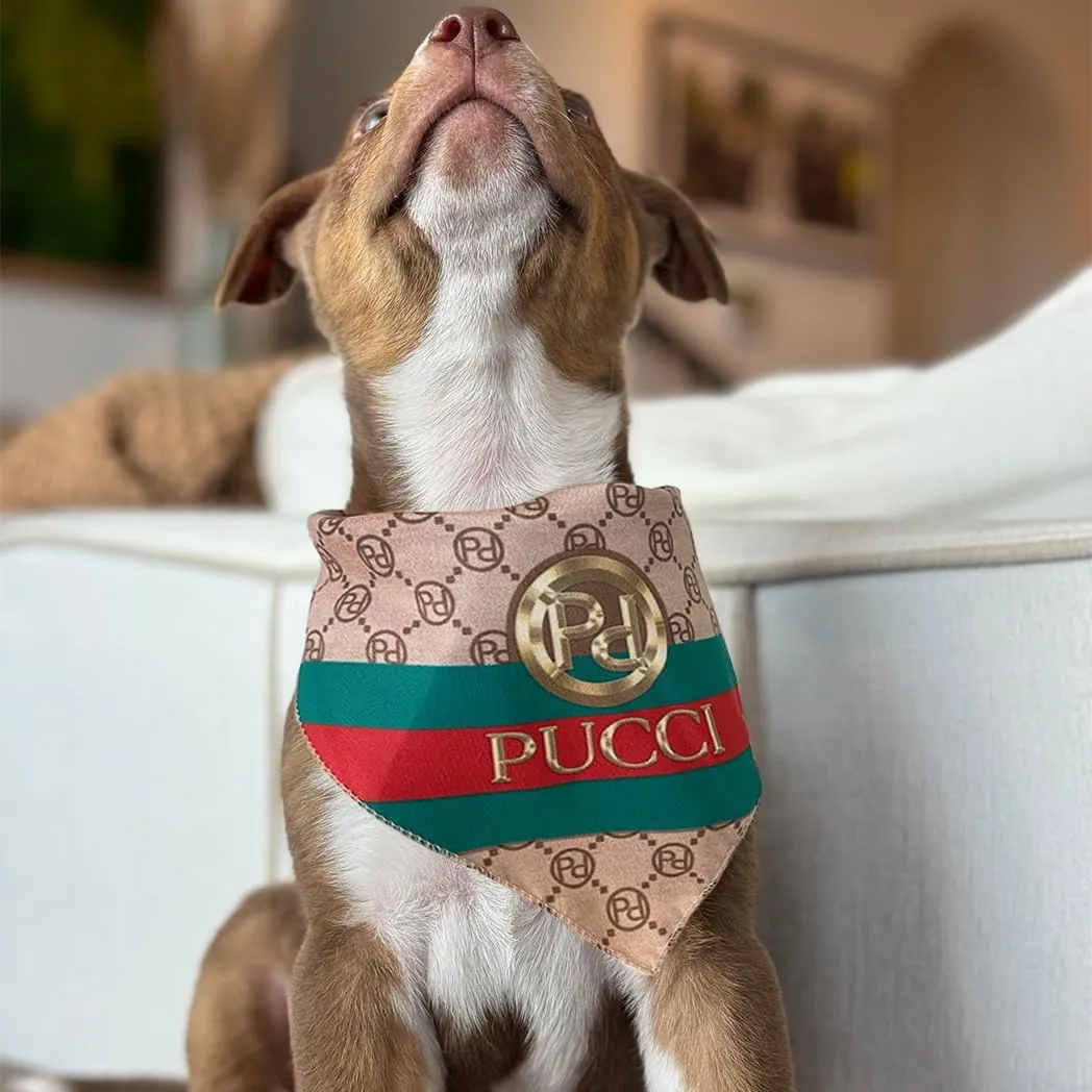 Dog Bandana Pucci Designer Fashion Clothes Scarf kercheif for Small Medium and Large Dogs. Funny Parody Gift for Girl or boy Dog Soft Durable Fabric, Adjustable tie-on Style Triangle