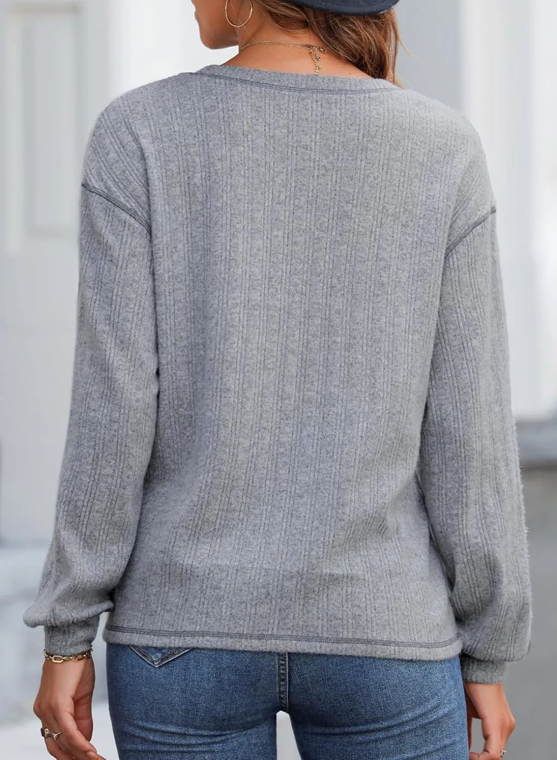Dokotoo Long Sleeve Shirts for Women 2025 Casual Solid Crewneck Knitted Loose Fit Pullover Shirts Tops