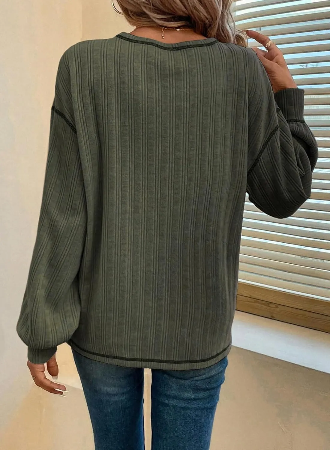 Dokotoo Long Sleeve Shirts for Women 2025 Casual Solid Crewneck Knitted Loose Fit Pullover Shirts Tops