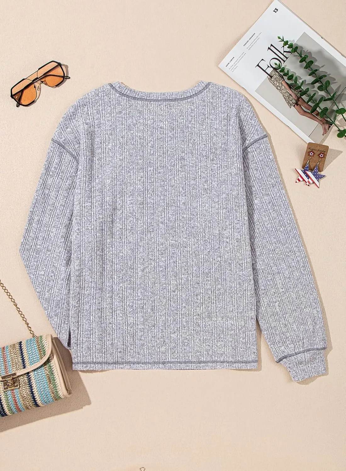 Dokotoo Long Sleeve Shirts for Women 2025 Casual Solid Crewneck Knitted Loose Fit Pullover Shirts Tops