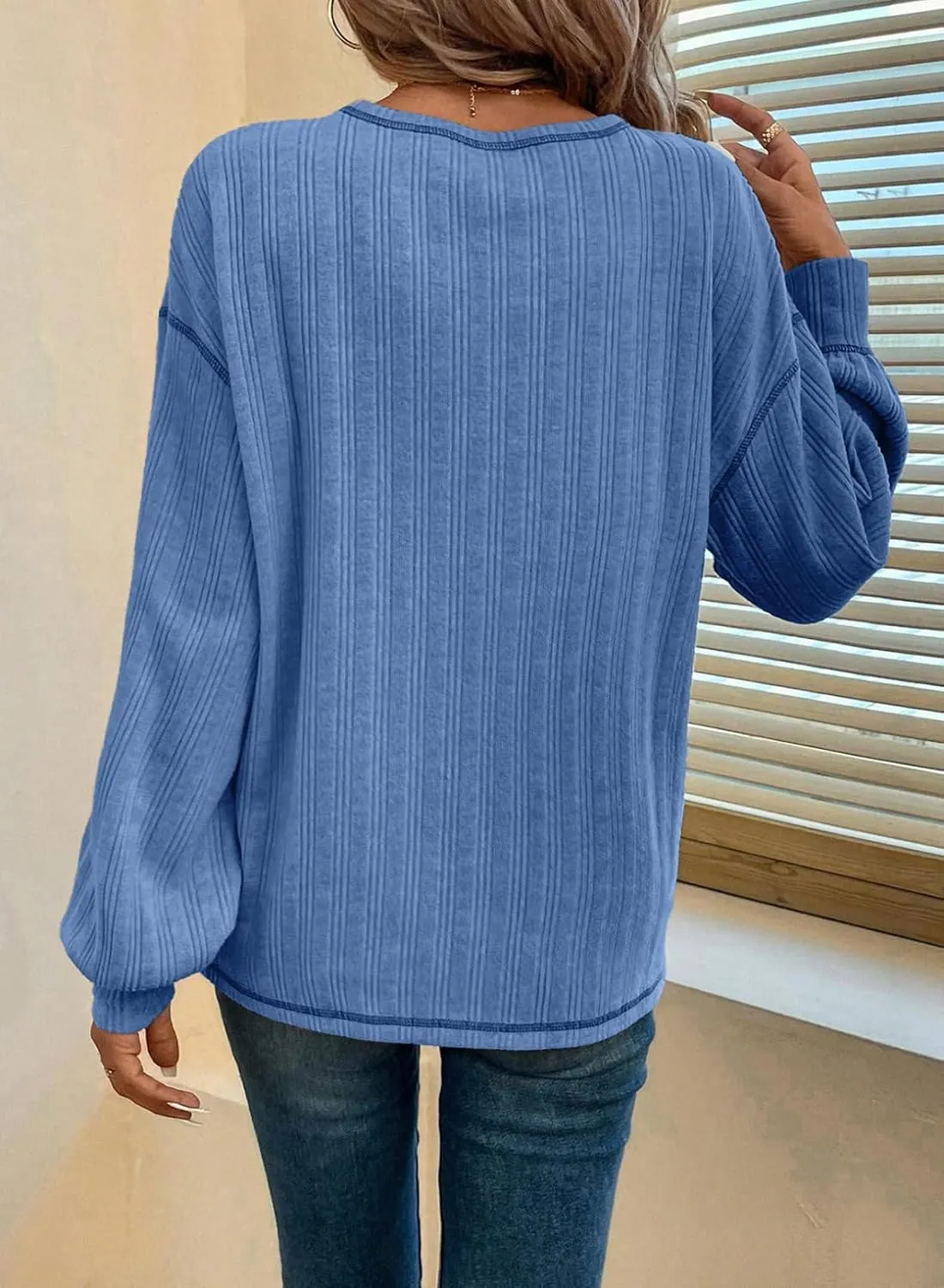 Dokotoo Long Sleeve Shirts for Women 2025 Casual Solid Crewneck Knitted Loose Fit Pullover Shirts Tops