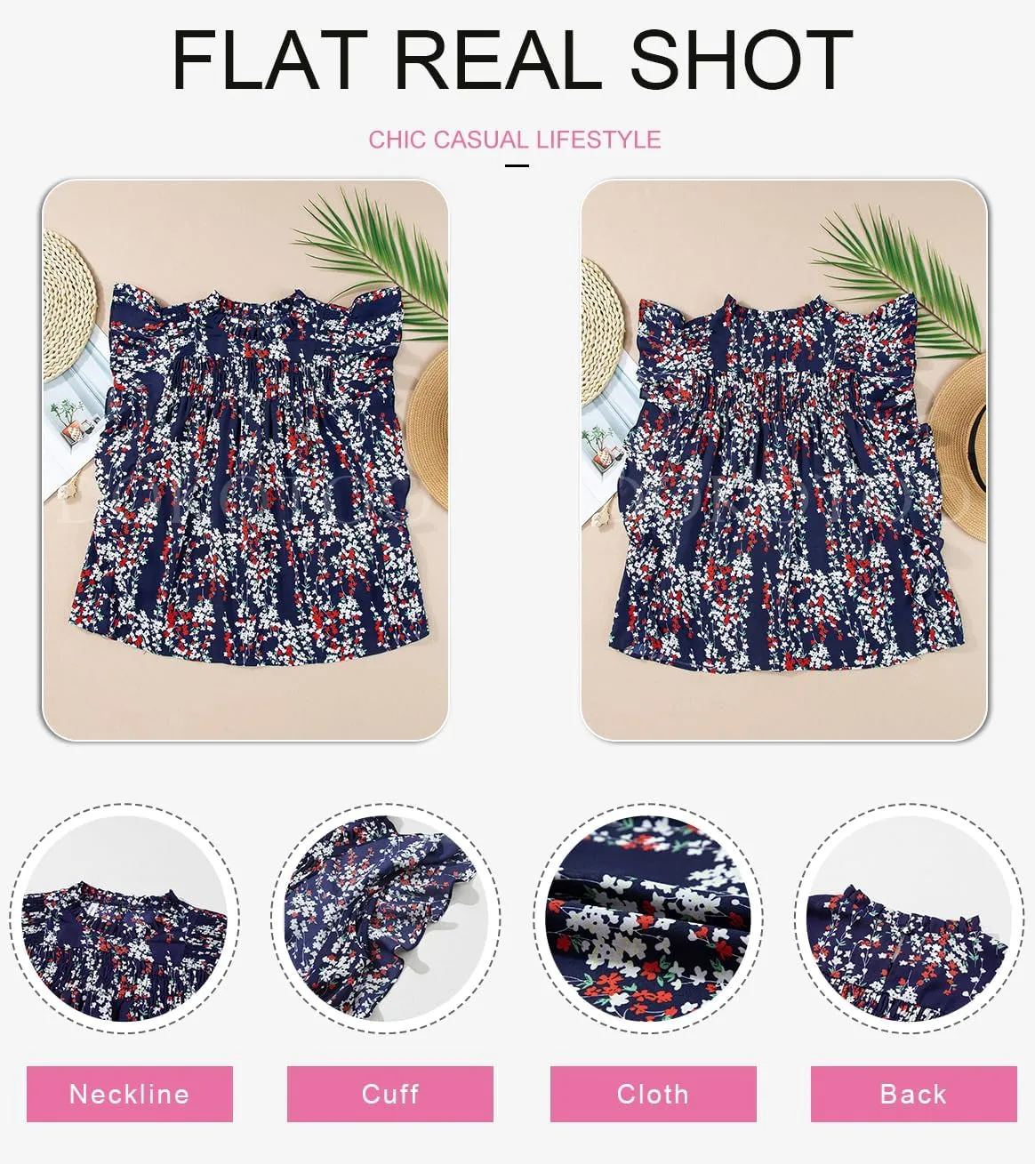 Dokotoo Womens Summer Tops Casual Crewneck Floral Print Shirts Smocked Ruffle Short Sleeve Babydoll Blouses
