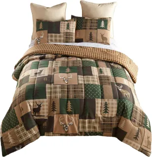 Donna Sharp Lodge Comforter Bedding Set with Green Forest Design - 3-Piece King Set, Includes One Comforter and Two Pillowcases Perfect for Rustic Decor