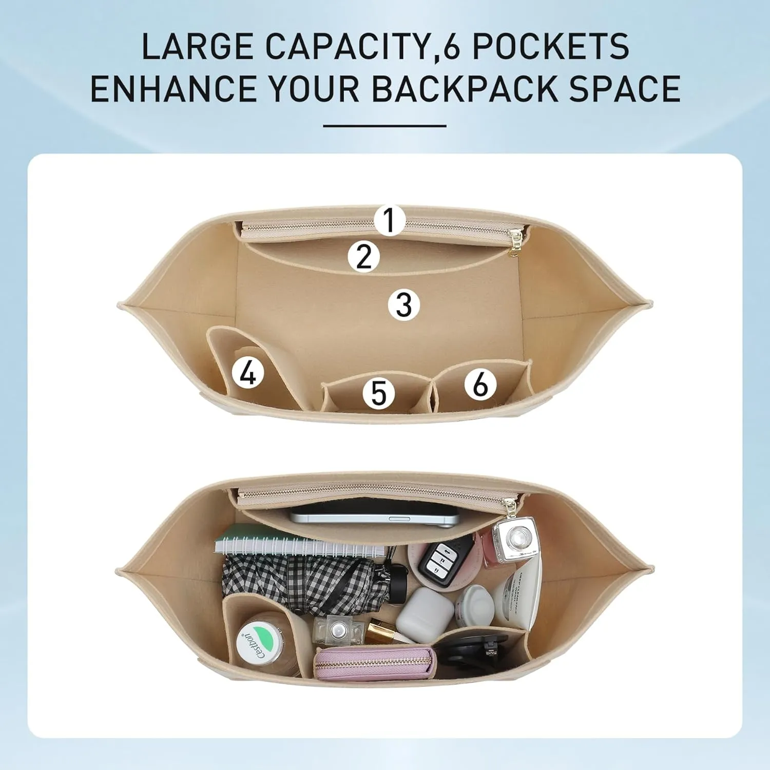 Doxo Longchamp Organizer Insert Medium,Bag Organizer Suitable for Le pliage,Keeps Tote Handbags Shaped& Neat (Gold Brown,M)