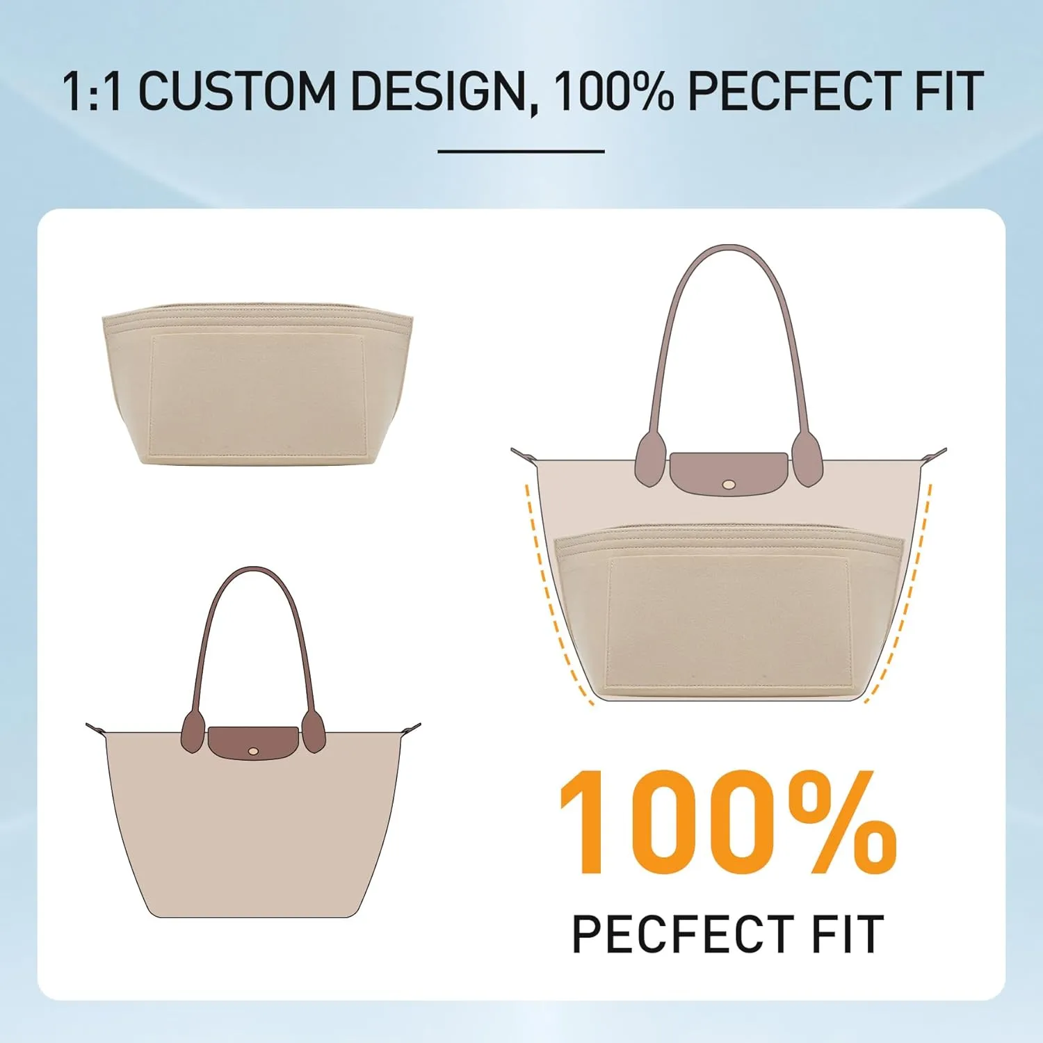 Doxo Longchamp Organizer Insert Medium,Bag Organizer Suitable for Le pliage,Keeps Tote Handbags Shaped& Neat (Gold Brown,M)