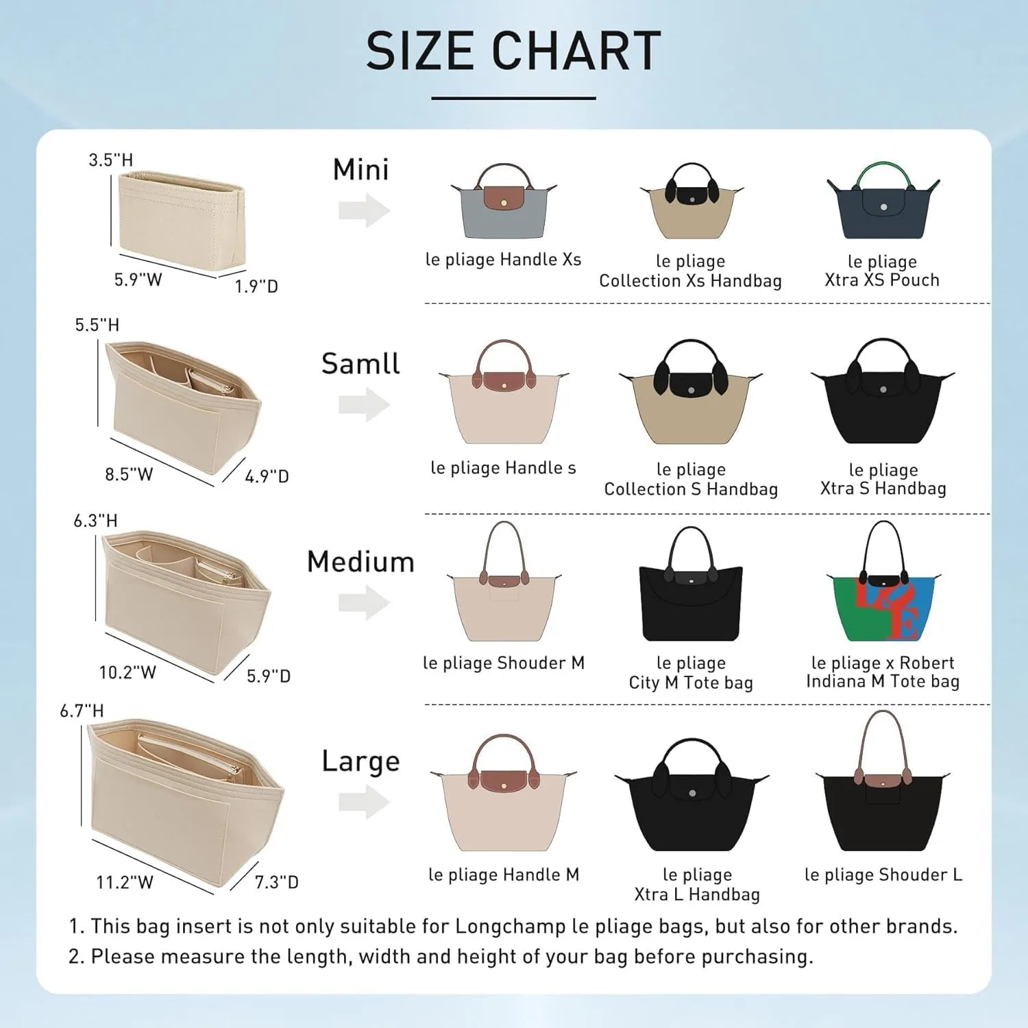 Doxo Longchamp Organizer Insert Medium,Bag Organizer Suitable for Le pliage,Keeps Tote Handbags Shaped& Neat (Gold Brown,M)