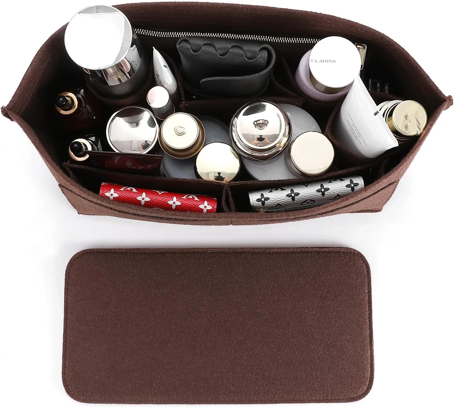 Doxo Purse Organizer Insert for Handbags Tote Felt Bag Organizers Compatible with CIity33 Neverfull MM (Large-Brown)