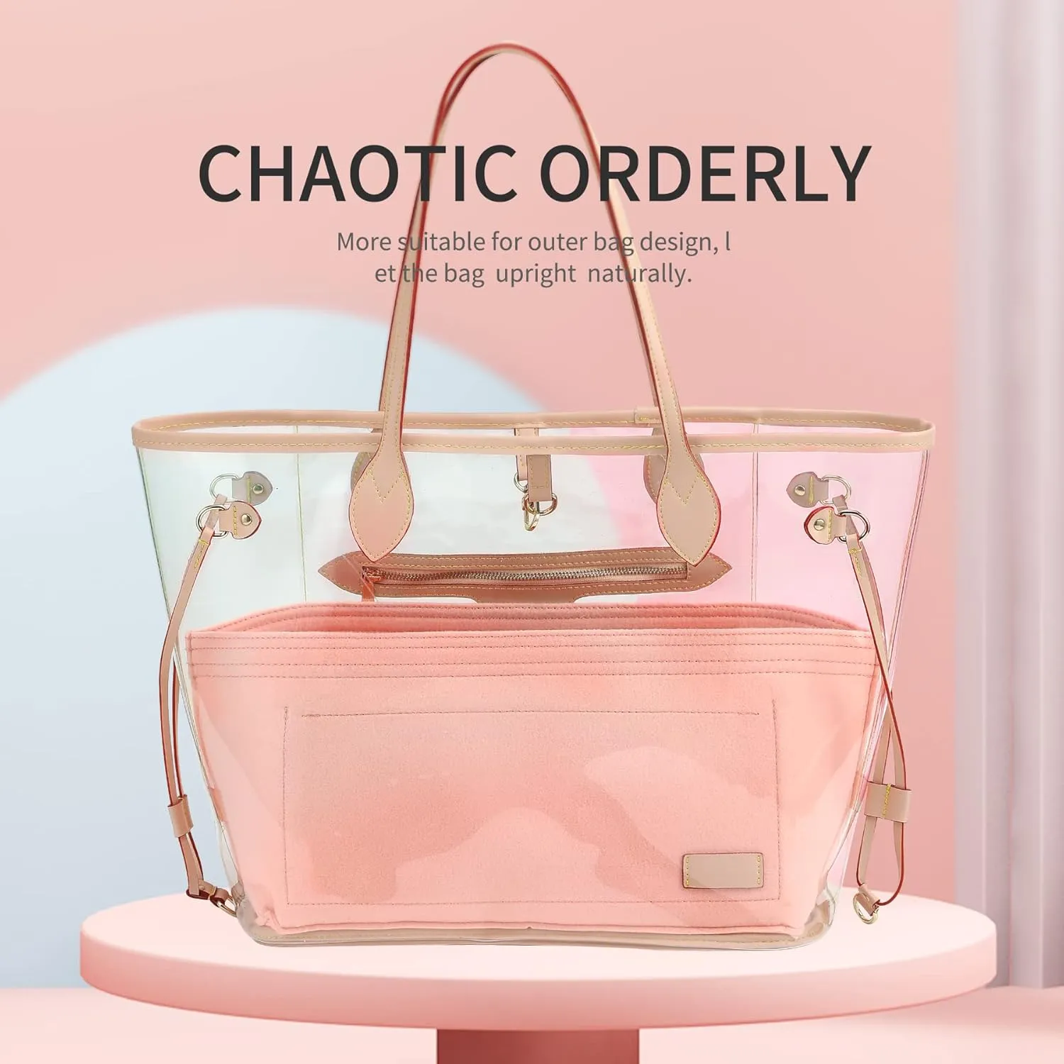 Doxo Purse Organizer Insert Handbags &Tote Felt Bag Fit for LV Speedy 35 and Neverfull MM (Pink-Large-Combination)