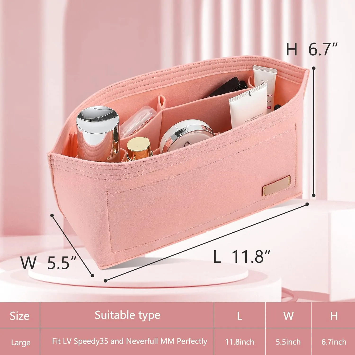 Doxo Purse Organizer Insert Handbags &Tote Felt Bag Fit for LV Speedy 35 and Neverfull MM (Pink-Large-Combination)