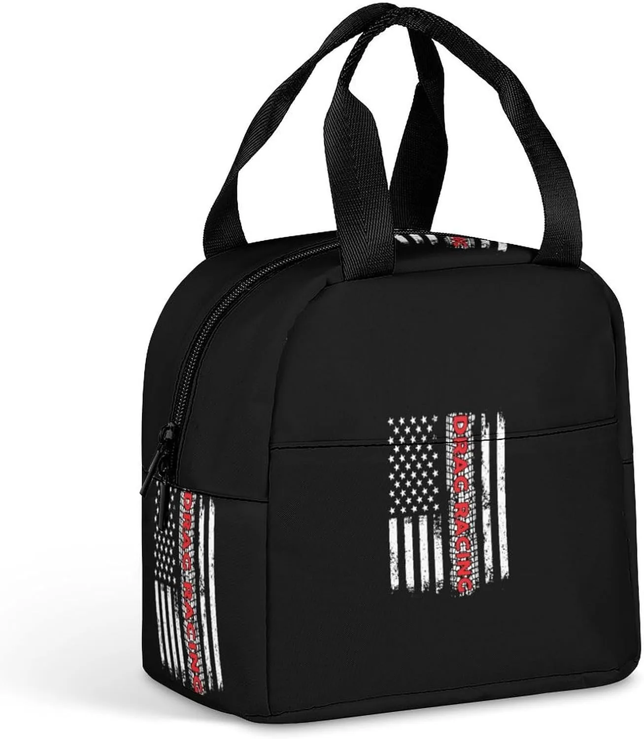 Drag Racing Flag America Insulated Meal Tote Bag Portable Lunch Box Container Food Handbags for Men Women