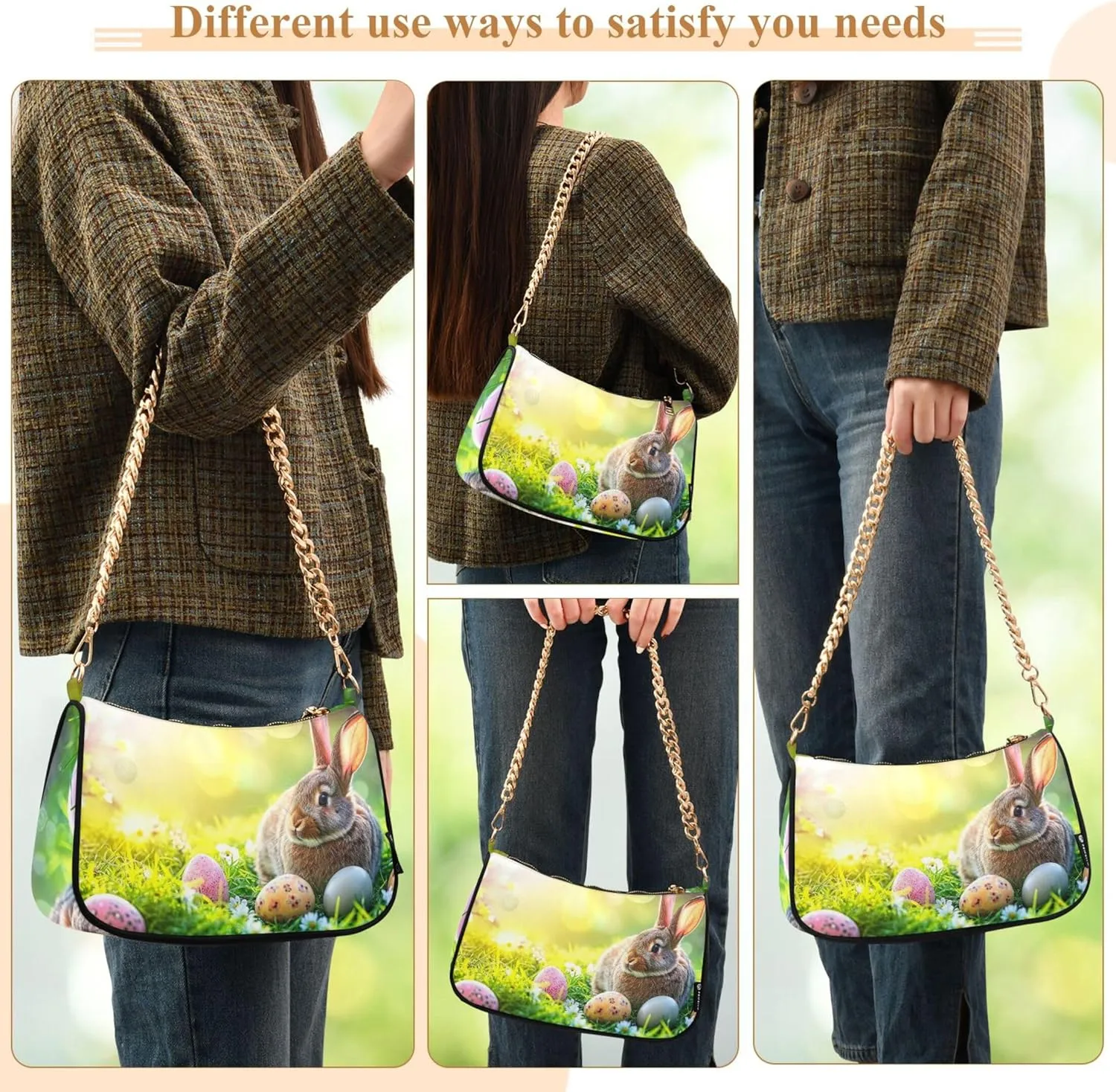 Easter Eggs Rabbit Meadow Cute Purses Women Hobo Party Purse Women Small Cute Handbags Cartoon Small Shoulder Bag