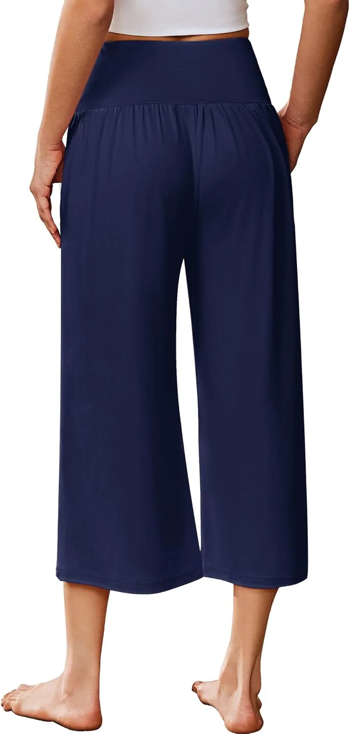 Ekouaer Womens Pajama Pants Wide Leg Capri Yoga Pants Lounge Comfy Sleep Pj Bottoms with Pockets