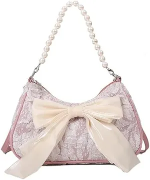 Elegant Women's Pearl - Accented Handbags，The Enchanting Vintage Bow - Tie Cross - Body Bag, Functioning as a Multifunctional