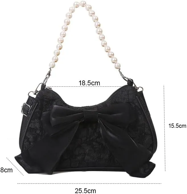 Elegant Women's Pearl - Accented Handbags，The Enchanting Vintage Bow - Tie Cross - Body Bag, Functioning as a Multifunctional