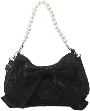 Elegant Women's Pearl - Accented Handbags，The Enchanting Vintage Bow - Tie Cross - Body Bag, Functioning as a Multifunctional