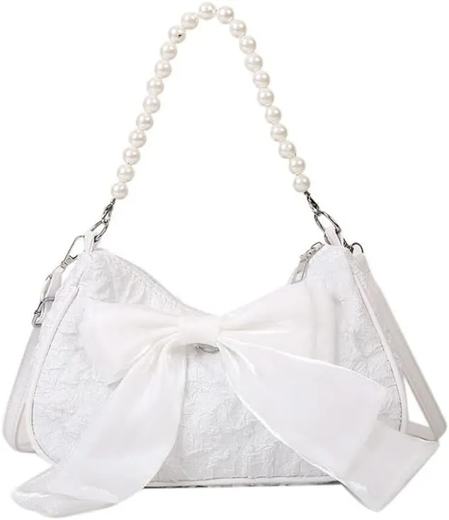 Elegant Women's Pearl - Accented Handbags，The Enchanting Vintage Bow - Tie Cross - Body Bag, Functioning as a Multifunctional