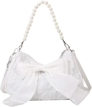 Elegant Women's Pearl - Accented Handbags，The Enchanting Vintage Bow - Tie Cross - Body Bag, Functioning as a Multifunctional