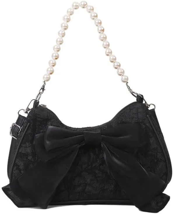 Elegant Women's Pearl - Accented Handbags，The Enchanting Vintage Bow - Tie Cross - Body Bag, Functioning as a Multifunctional
