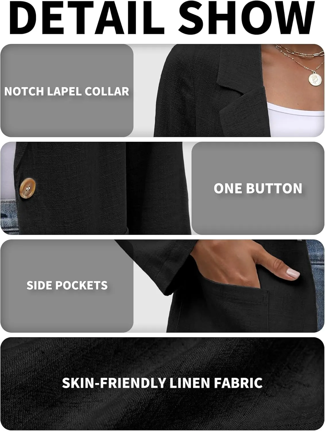 ELLEVEN Womens Linen Blazer Casual Long Sleeve Lightweight One Button Jackets Spring Summer Suit