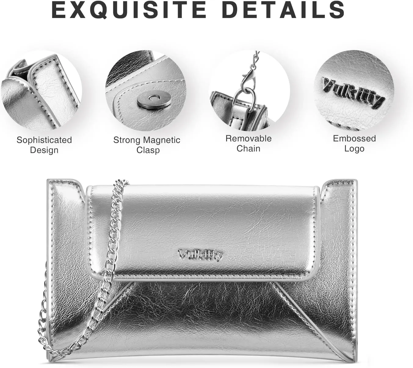 Envelope Clutch Purse for Women, Evening Handbag With Detachable Chain Strap for Dating Wedding Party Prom