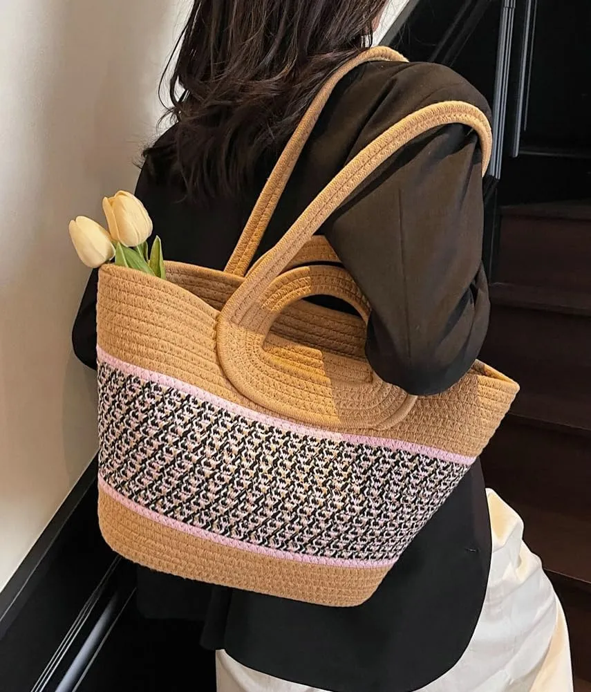 Epsion Summer Straw Tote Bags for Women Knitted Handbags Beach Woven Shoulder Bag Travel 2025