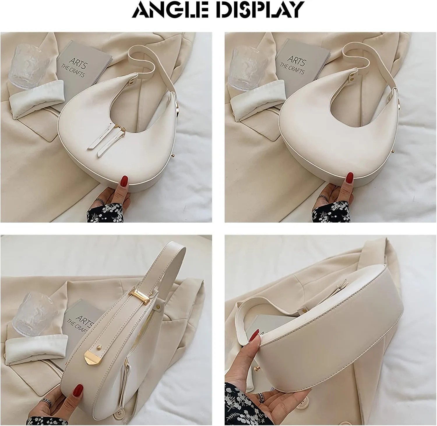 Ergocar 2022 New Women's Tote Handbags, Crescent Bags for Women Fashion Women Underarm Bag Top-Handle Bag, Beige