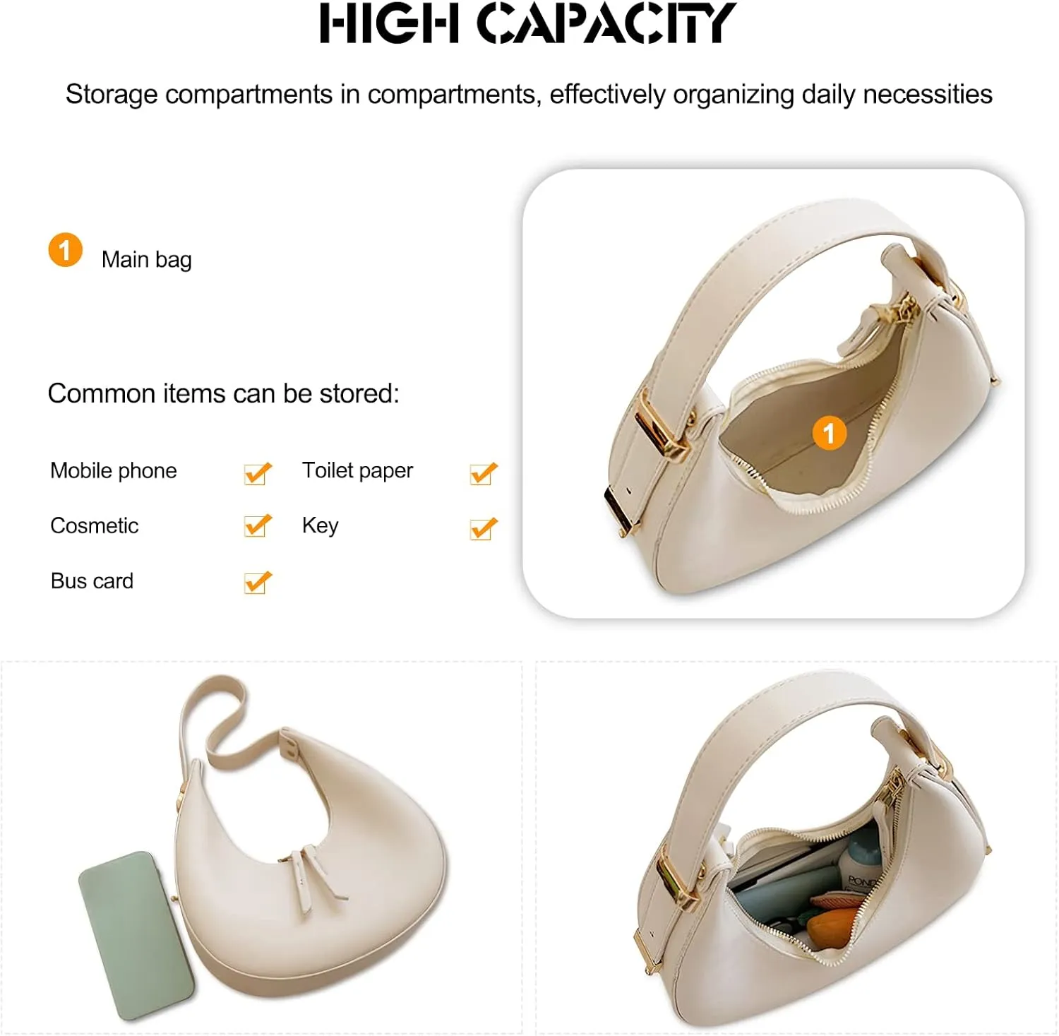 Ergocar 2022 New Women's Tote Handbags, Crescent Bags for Women Fashion Women Underarm Bag Top-Handle Bag, Beige