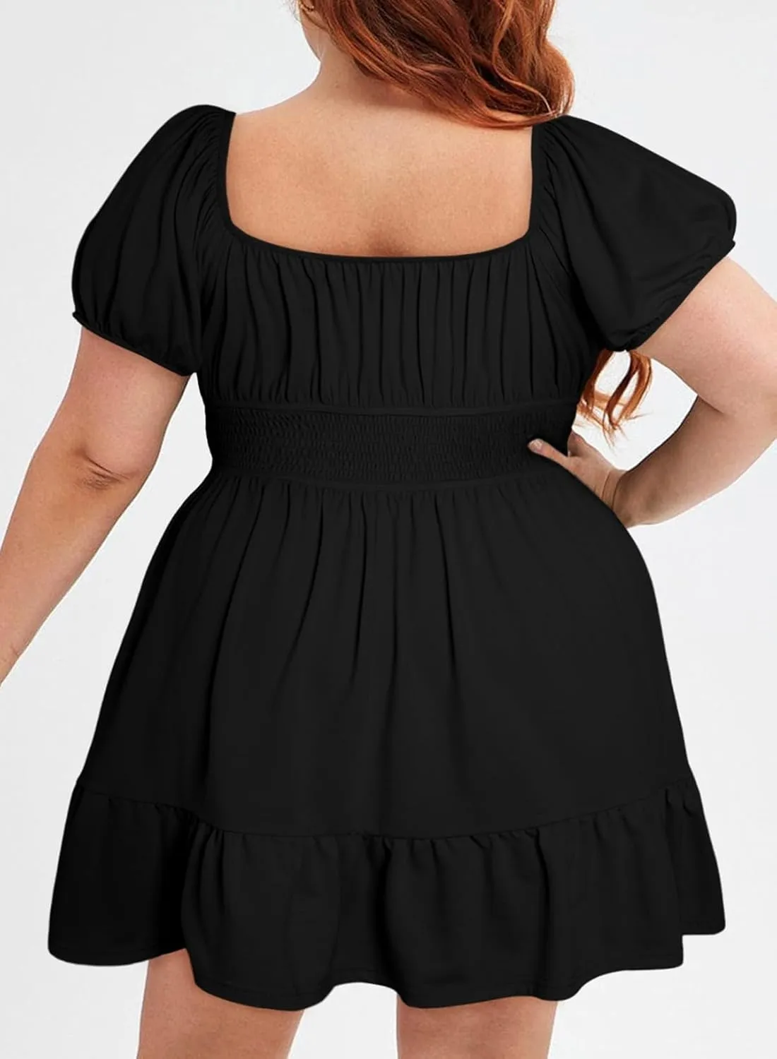 Eytino Women Plus Size Summer Dress Short Sleeve Sweetheart Neck Casual Mini Dresses