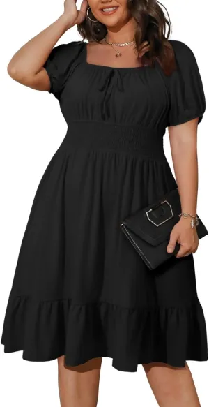 Eytino Women Plus Size Summer Dress Short Sleeve Sweetheart Neck Casual Mini Dresses