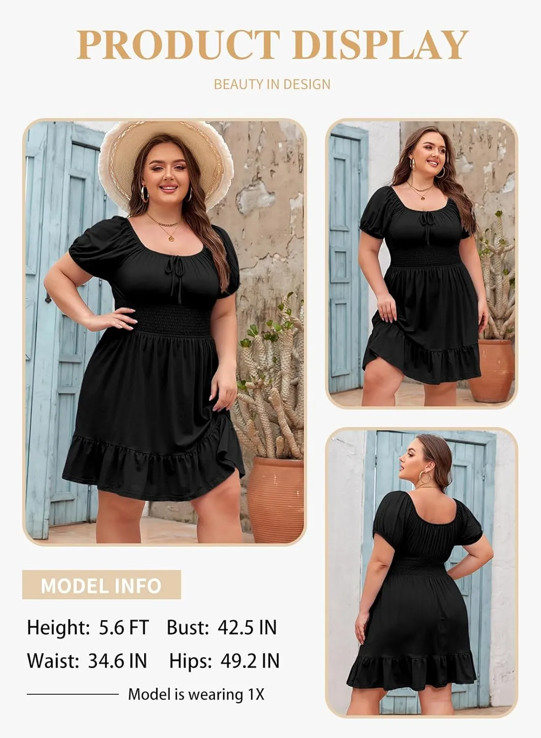 Eytino Women Plus Size Summer Dress Short Sleeve Sweetheart Neck Casual Mini Dresses