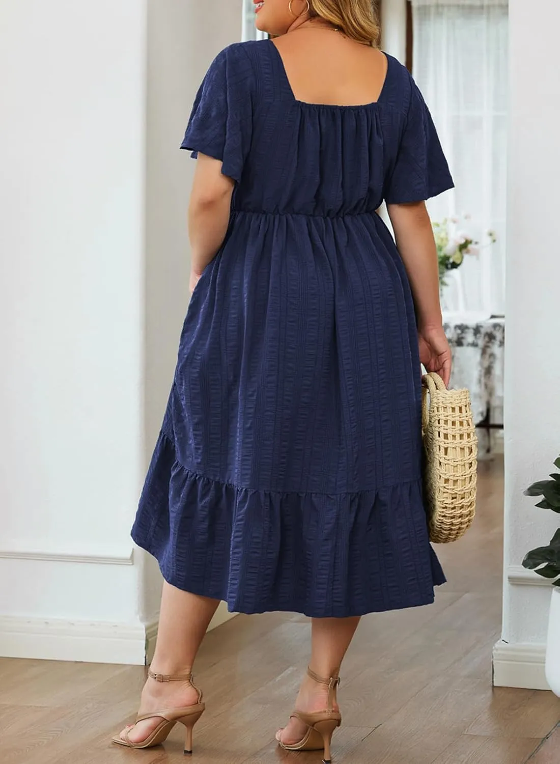 Eytino Womens Plus Size Summer Dress Short Sleeve Sweetheart Neck Ruffle Tiered Maxi Long Dresses(1X-5X)