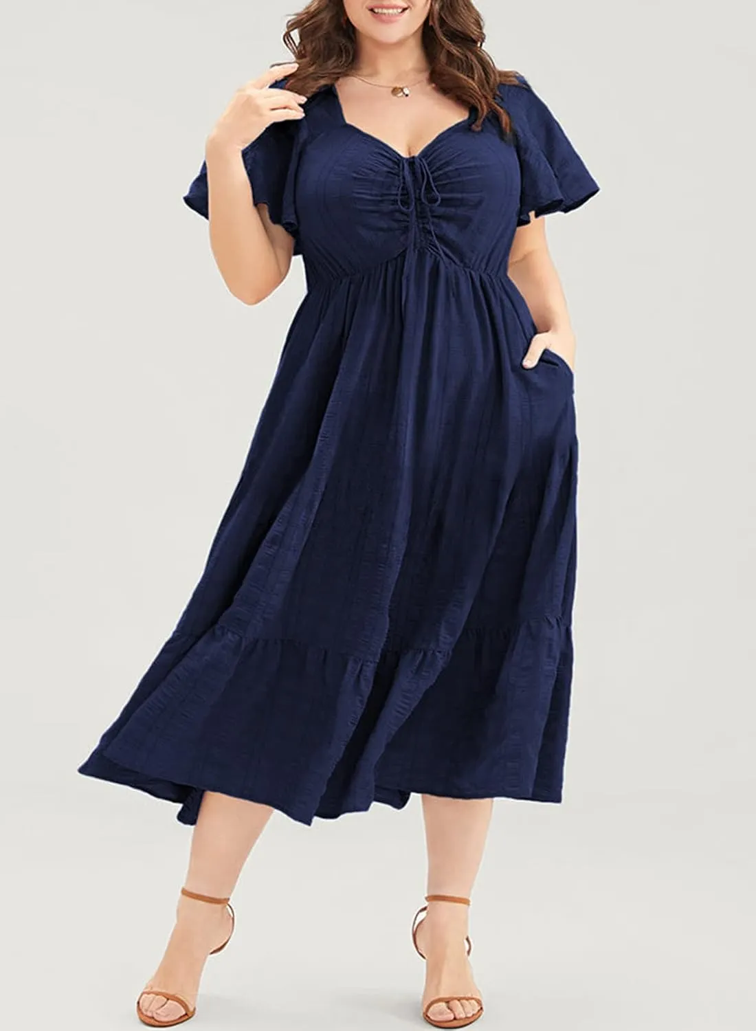 Eytino Womens Plus Size Summer Dress Short Sleeve Sweetheart Neck Ruffle Tiered Maxi Long Dresses(1X-5X)