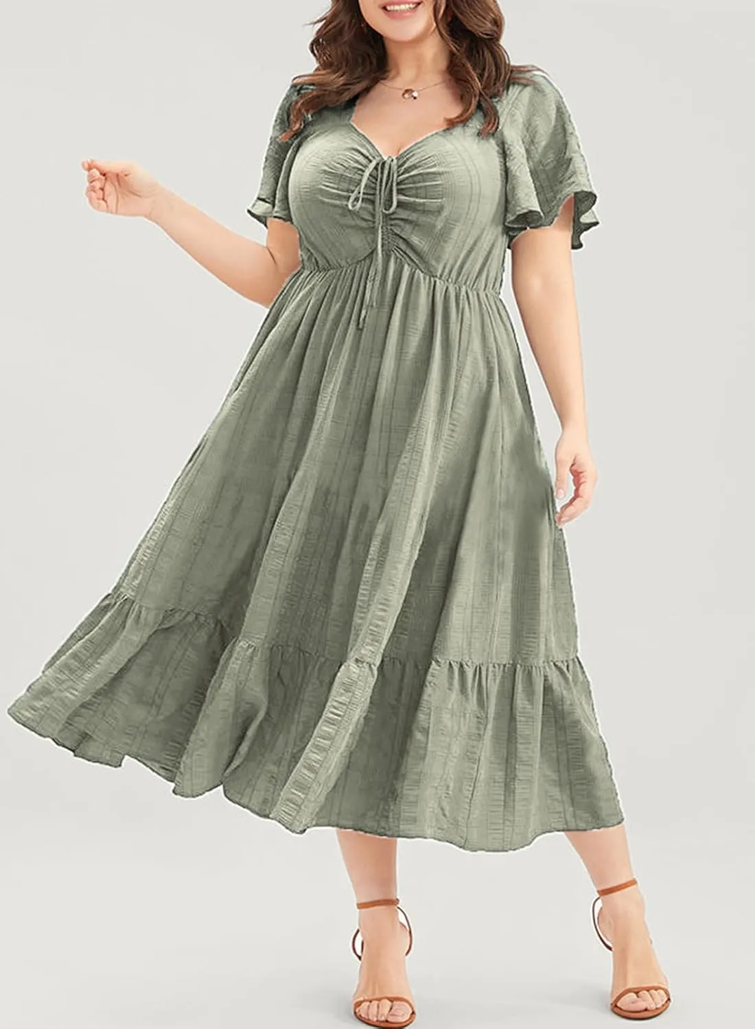 Eytino Womens Plus Size Summer Dress Short Sleeve Sweetheart Neck Ruffle Tiered Maxi Long Dresses(1X-5X)