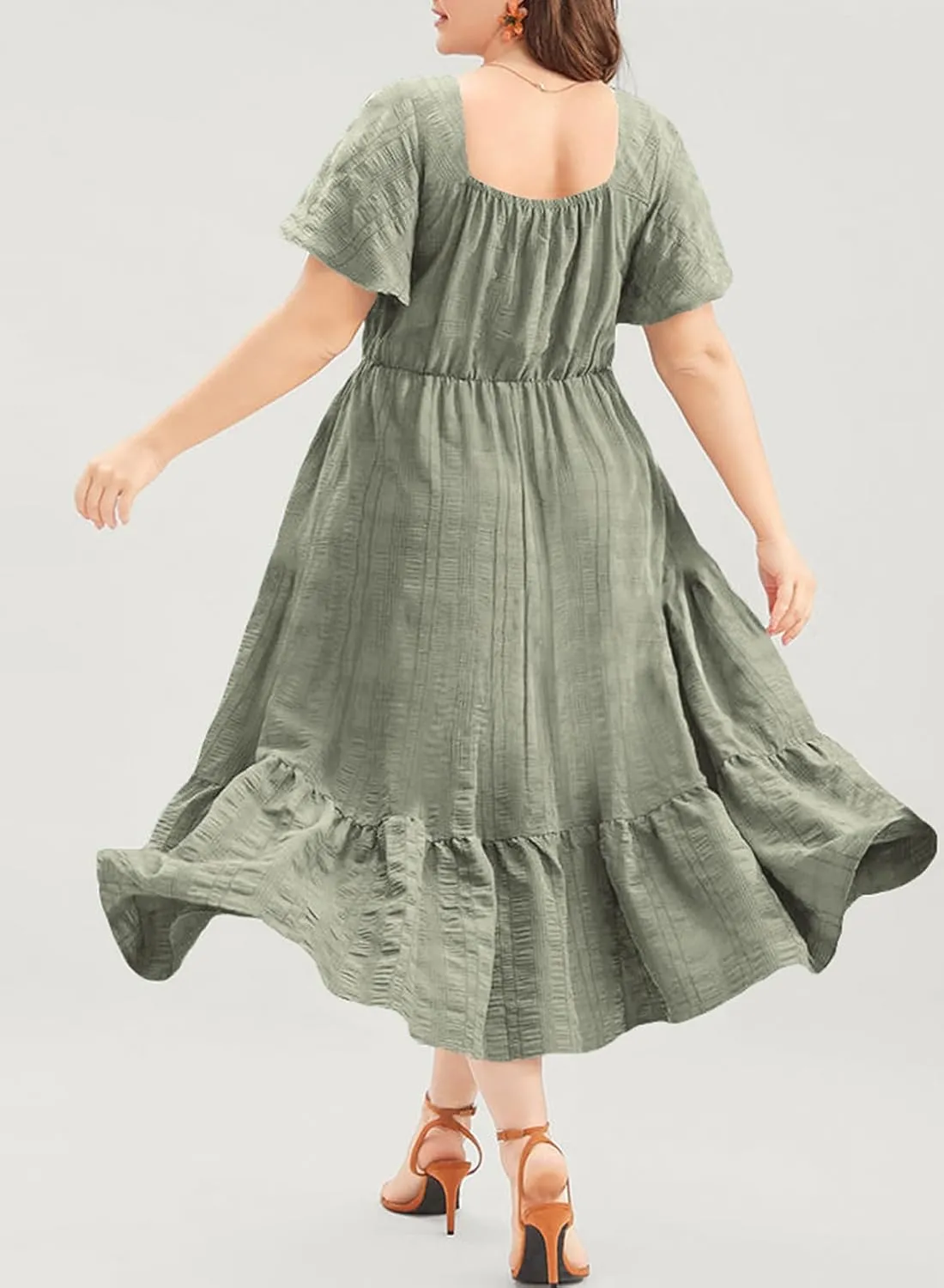 Eytino Womens Plus Size Summer Dress Short Sleeve Sweetheart Neck Ruffle Tiered Maxi Long Dresses(1X-5X)
