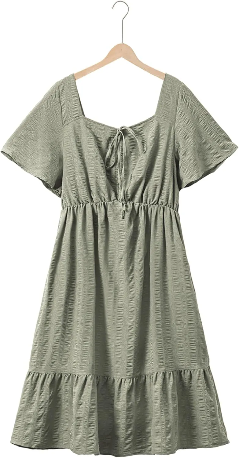 Eytino Womens Plus Size Summer Dress Short Sleeve Sweetheart Neck Ruffle Tiered Maxi Long Dresses(1X-5X)