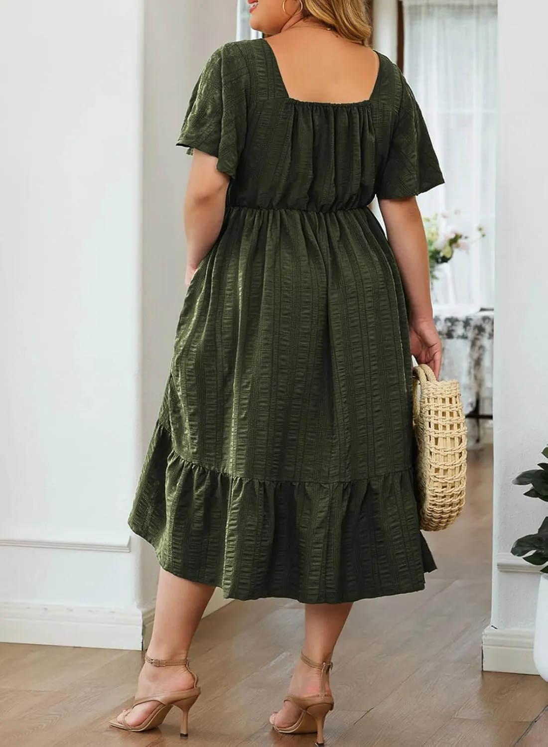 Eytino Womens Plus Size Summer Dress Short Sleeve Sweetheart Neck Ruffle Tiered Maxi Long Dresses(1X-5X)