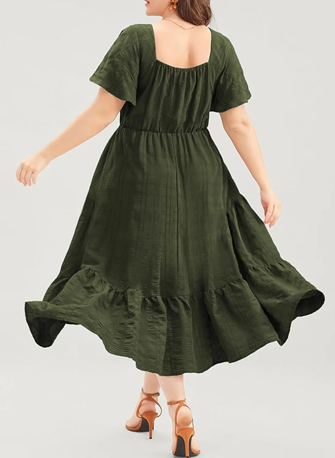Eytino Womens Plus Size Summer Dress Short Sleeve Sweetheart Neck Ruffle Tiered Maxi Long Dresses(1X-5X)