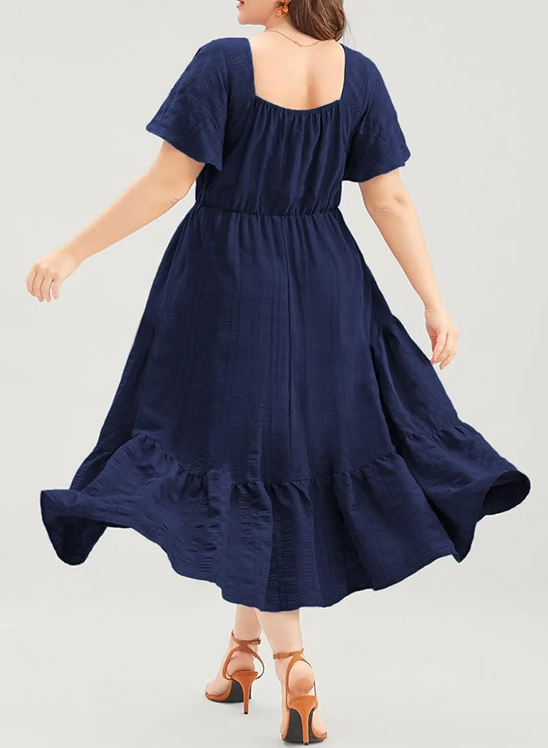 Eytino Womens Plus Size Summer Dress Short Sleeve Sweetheart Neck Ruffle Tiered Maxi Long Dresses(1X-5X)
