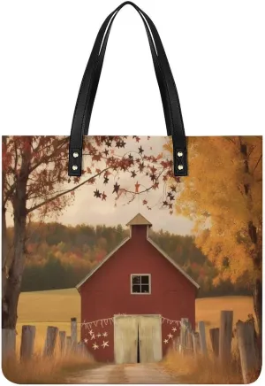 Fall Country Barn Tote Bag Durable Water-Resistant Handbags Lightweight Tote for Travel Work Book